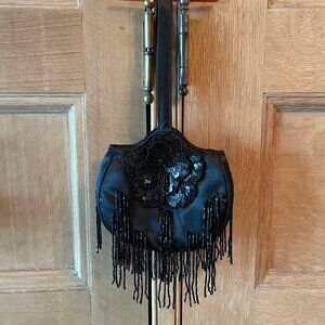 Beaded and Sequined Black Floral Evening Bag